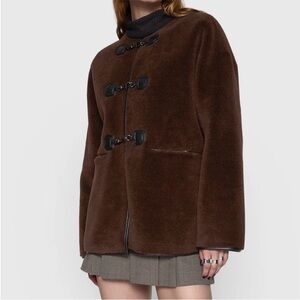 Rebecca Minkoff Women's Shearling Toggle Jacket Chocolate Teddy Oversized Size L